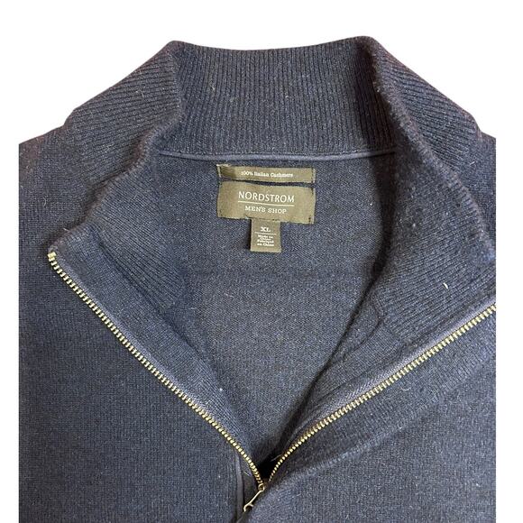NORDSTROM Mens Shop Navy Blue 100% Cashmere 1/4 Zip Sweater LARGE - Picture 3 of 5